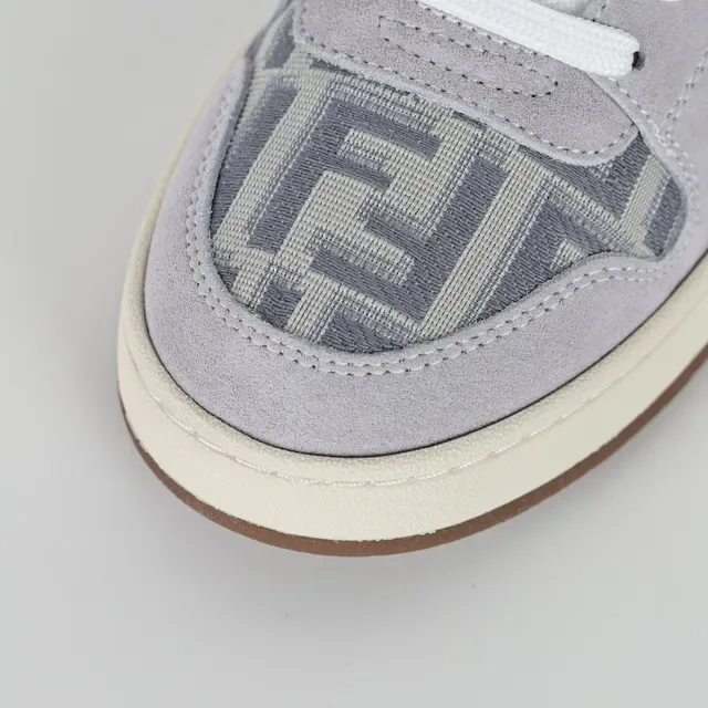 Fendi First Gray Beige Low-Top Suede And Monogram Textile Lifestyle Sneakers 5