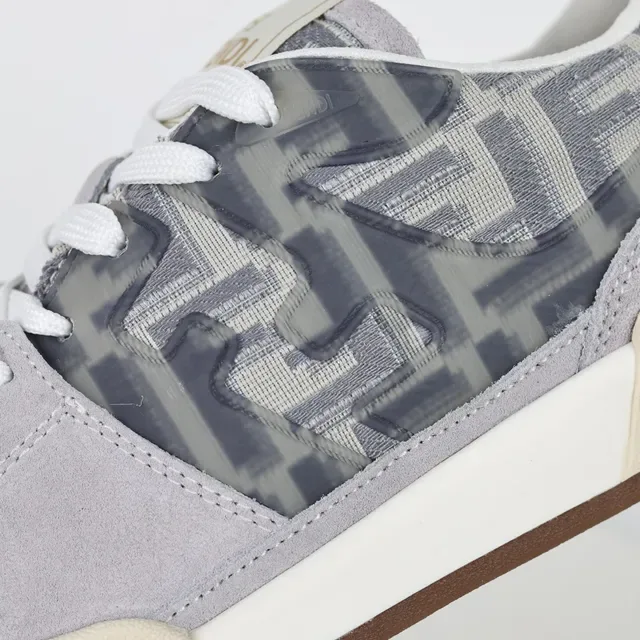 Fendi First Gray Beige Low-Top Suede And Monogram Textile Lifestyle Sneakers 6
