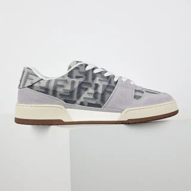 Fendi First Gray Beige Low-Top Suede And Monogram Textile Lifestyle Sneakers 7
