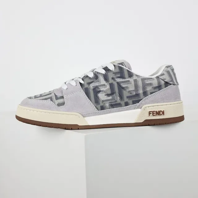 Fendi First Gray Beige Low-Top Suede And Monogram Textile Lifestyle Sneakers 9