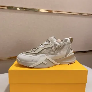 Fendi Flow Beige White Sole Layered Strap Overlays Chunky Sneakers
