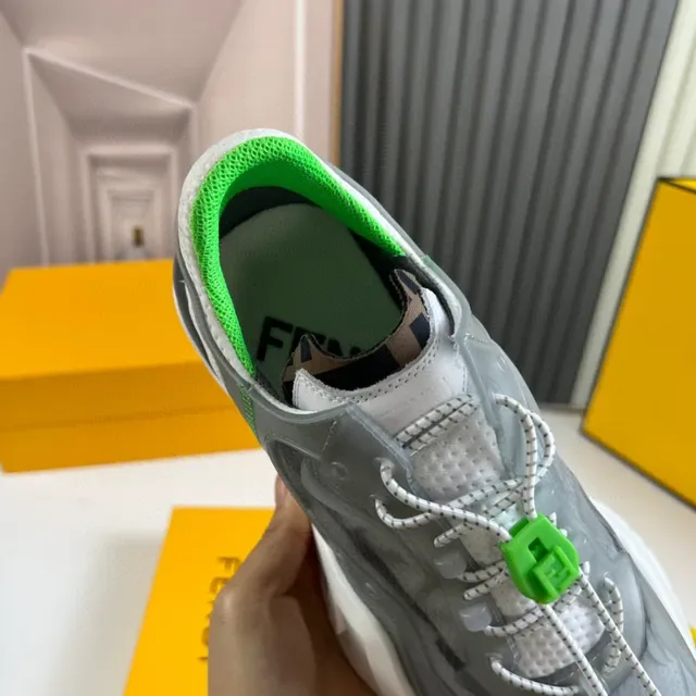 Fendi Gris Verde Suela Esculpida Malla y Sintético Superior Zapatillas Chunky 2