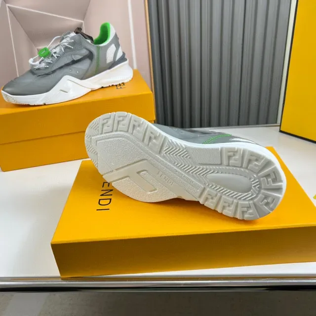 Fendi Gris Verde Suela Esculpida Malla y Sintético Superior Zapatillas Chunky 3