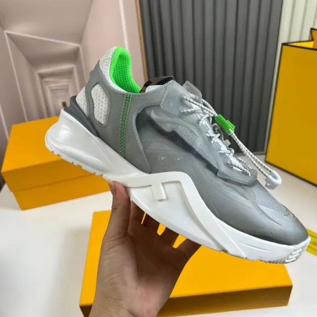Fendi Gris Verde Suela Esculpida Malla y Sintético Superior Zapatillas Chunky 4
