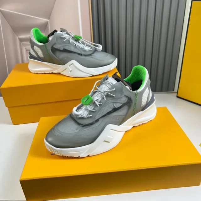 Fendi Gris Verde Suela Esculpida Malla y Sintético Superior Zapatillas Chunky 7