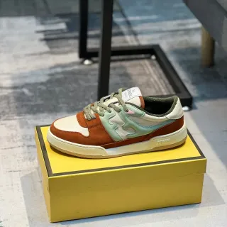 Fendi Lifestyle Sneaker Brown Multicolor Multi-Panel Color-Blocked Suede And Leather Mix Lifestyle Sneakers