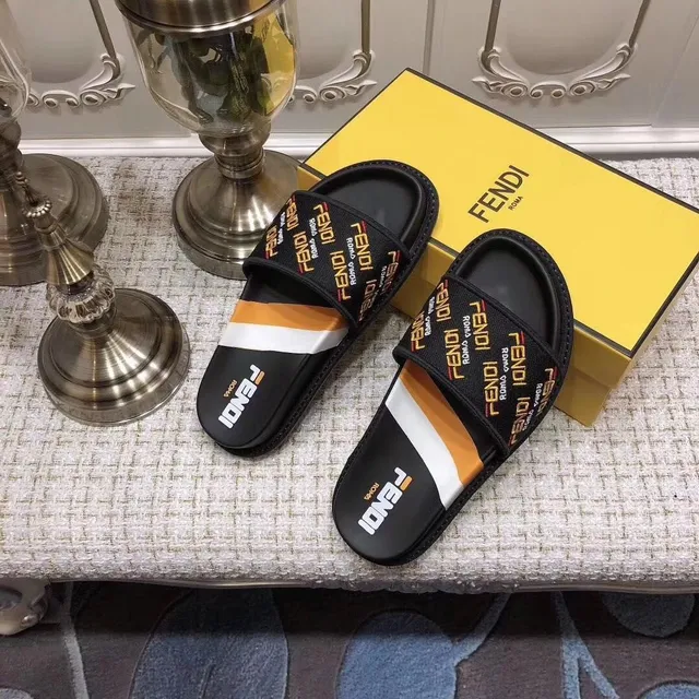 Fendi Logo-Repeat صندل أسود برتقالي حزام وسطة مطاطبقة من المطاط نعال 2