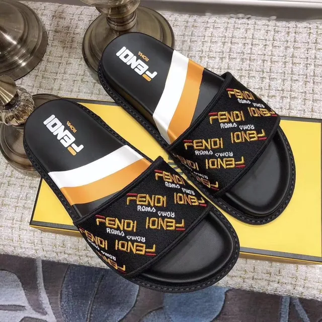 Fendi Logo-Repeat صندل أسود برتقالي حزام وسطة مطاطبقة من المطاط نعال 4