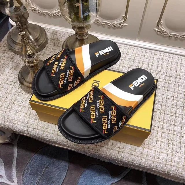 Fendi Logo-Repeat صندل أسود برتقالي حزام وسطة مطاطبقة من المطاط نعال 5
