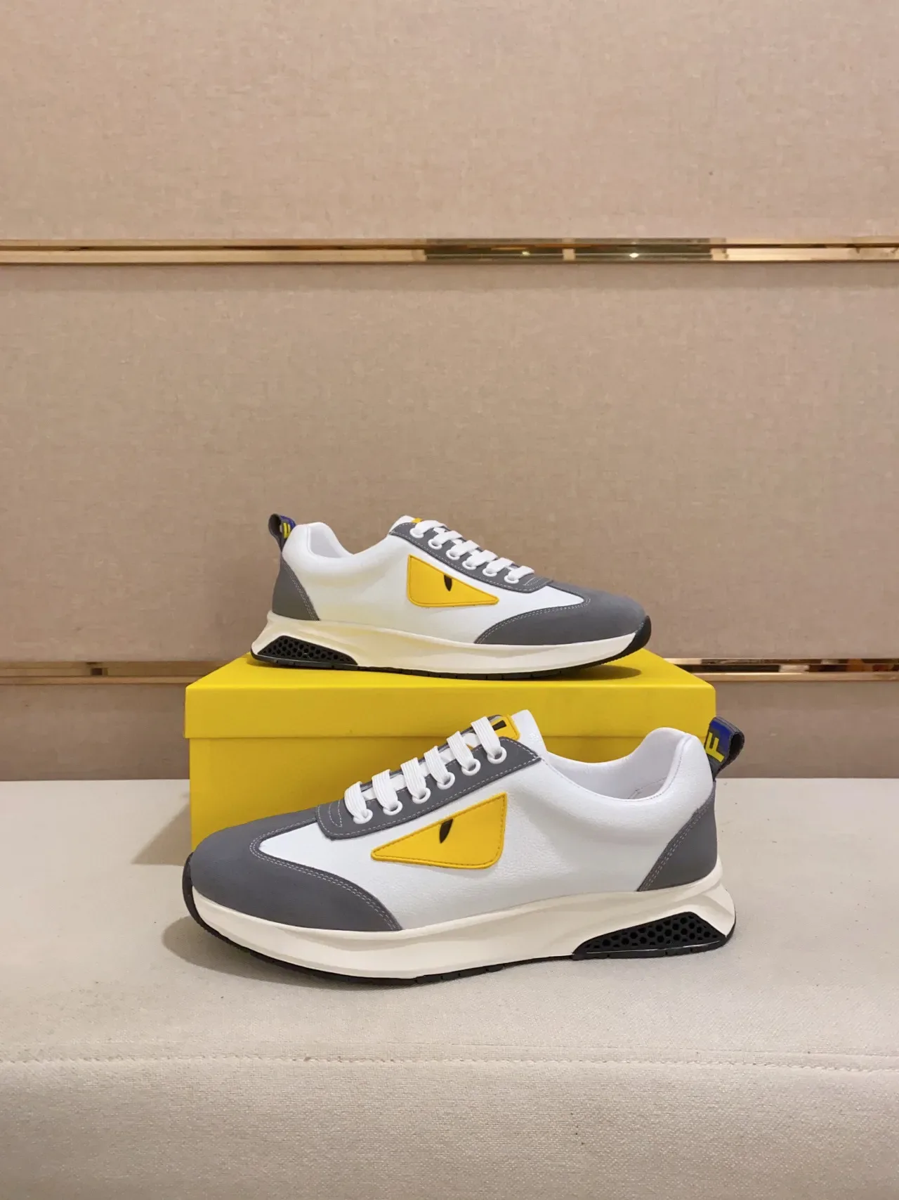 Fendi Mania White Gray Yellow Monster Eye Lifestyle Sneakers 4