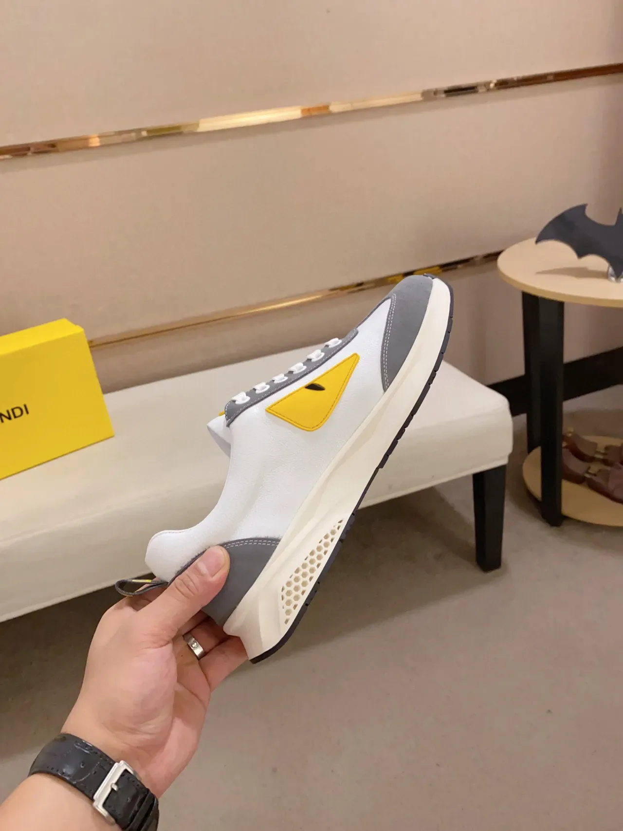Fendi Mania White Gray Yellow Monster Eye Lifestyle Sneakers 6