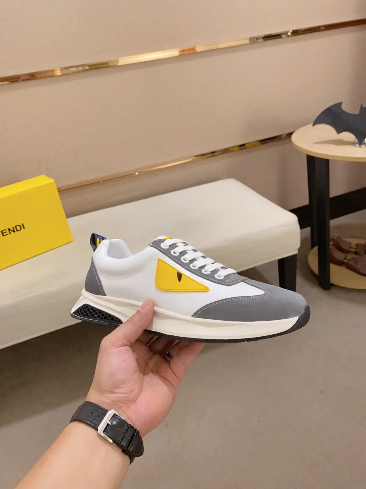 Fendi Mania White Gray Yellow Monster Eye Lifestyle Sneakers 7