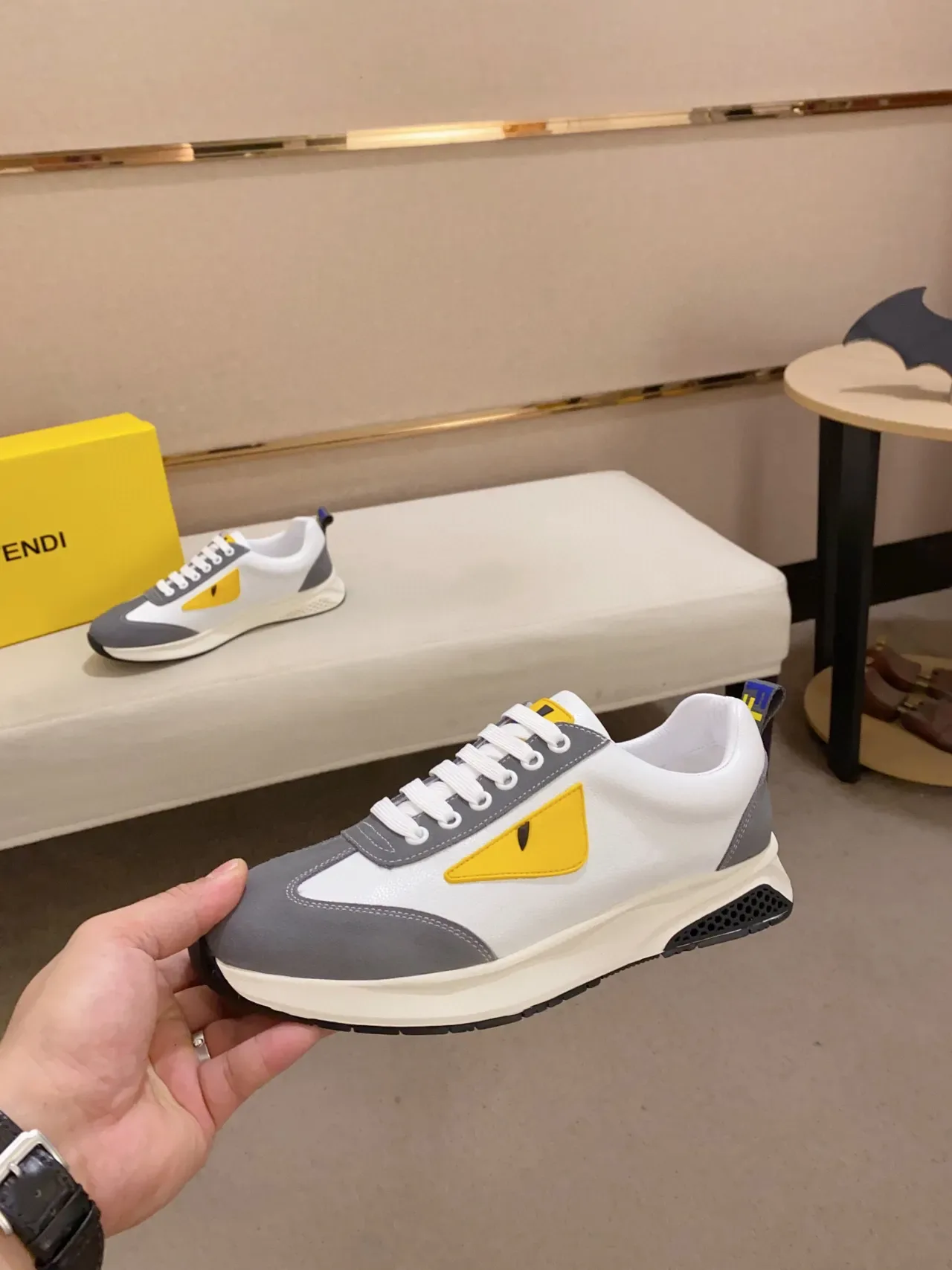 Fendi Mania White Gray Yellow Monster Eye Lifestyle Sneakers 8