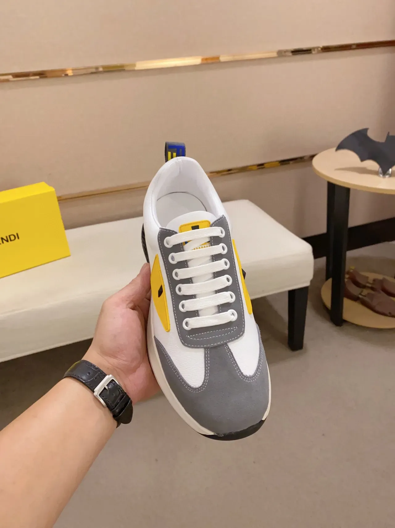 Fendi Mania White Gray Yellow Monster Eye Lifestyle Sneakers 9
