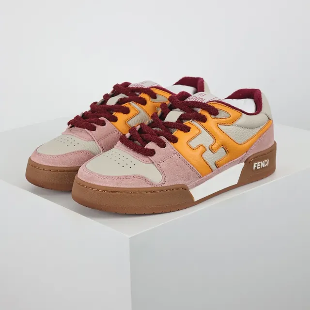 Fendi Pink Orange Multi-Material Upper FF Logo Panel Lifestyle Sneakers 2