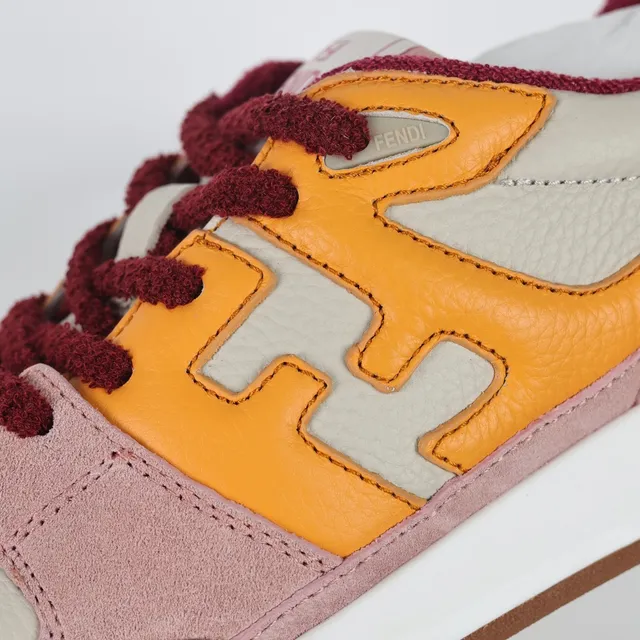 Fendi Pink Orange Multi-Material Upper FF Logo Panel Lifestyle Sneakers 6