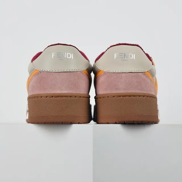 Fendi Pink Orange Multi-Material Upper FF Logo Panel Lifestyle Sneakers 8
