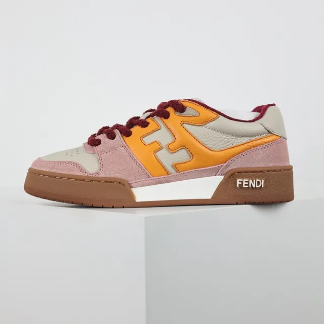 Fendi Pink Orange Multi-Material Upper FF Logo Panel Lifestyle Sneakers 9