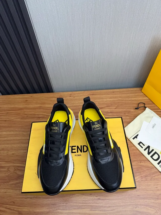 Fendi Runner أحذية رياضية سوداء وصفراء سميكة 2