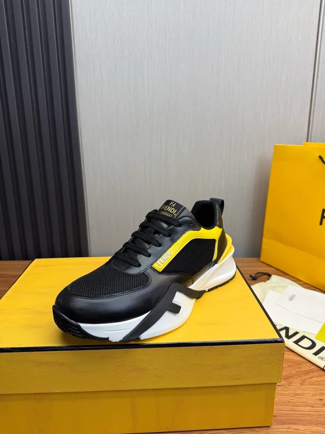Fendi Runner أحذية رياضية سوداء وصفراء سميكة 3