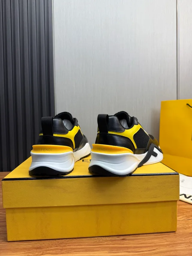 Fendi Runner أحذية رياضية سوداء وصفراء سميكة 4
