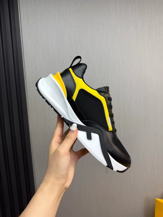 Fendi Runner أحذية رياضية سوداء وصفراء سميكة 6
