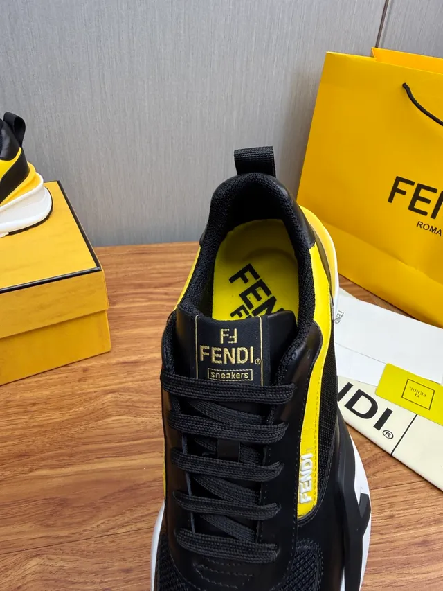 Fendi Runner أحذية رياضية سوداء وصفراء سميكة 7
