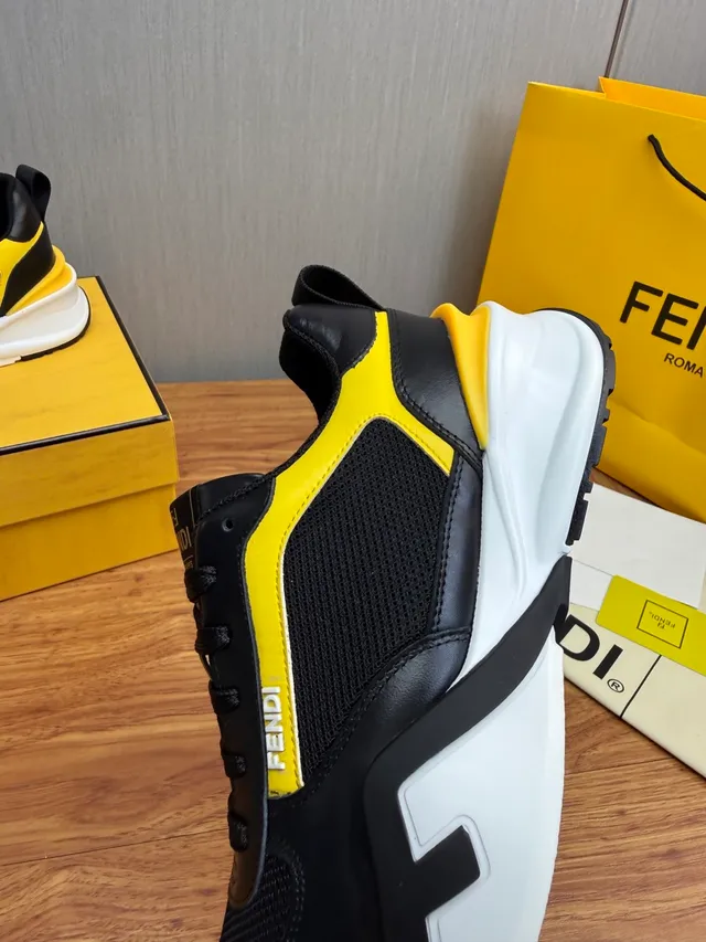 Fendi Runner أحذية رياضية سوداء وصفراء سميكة 8