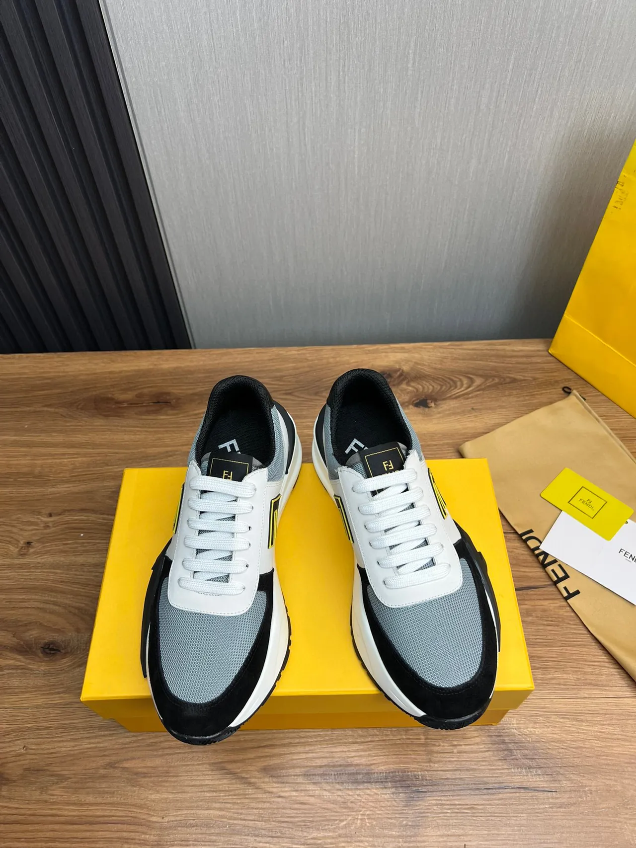 Fendi White Black Sculpted Sole Mixed-Material Upper Chunky Sneakers 2