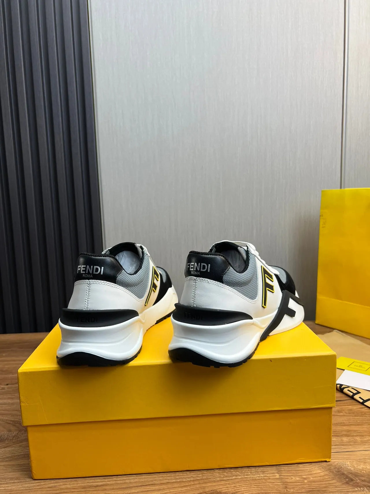 Fendi White Black Sculpted Sole Mixed-Material Upper Chunky Sneakers 6