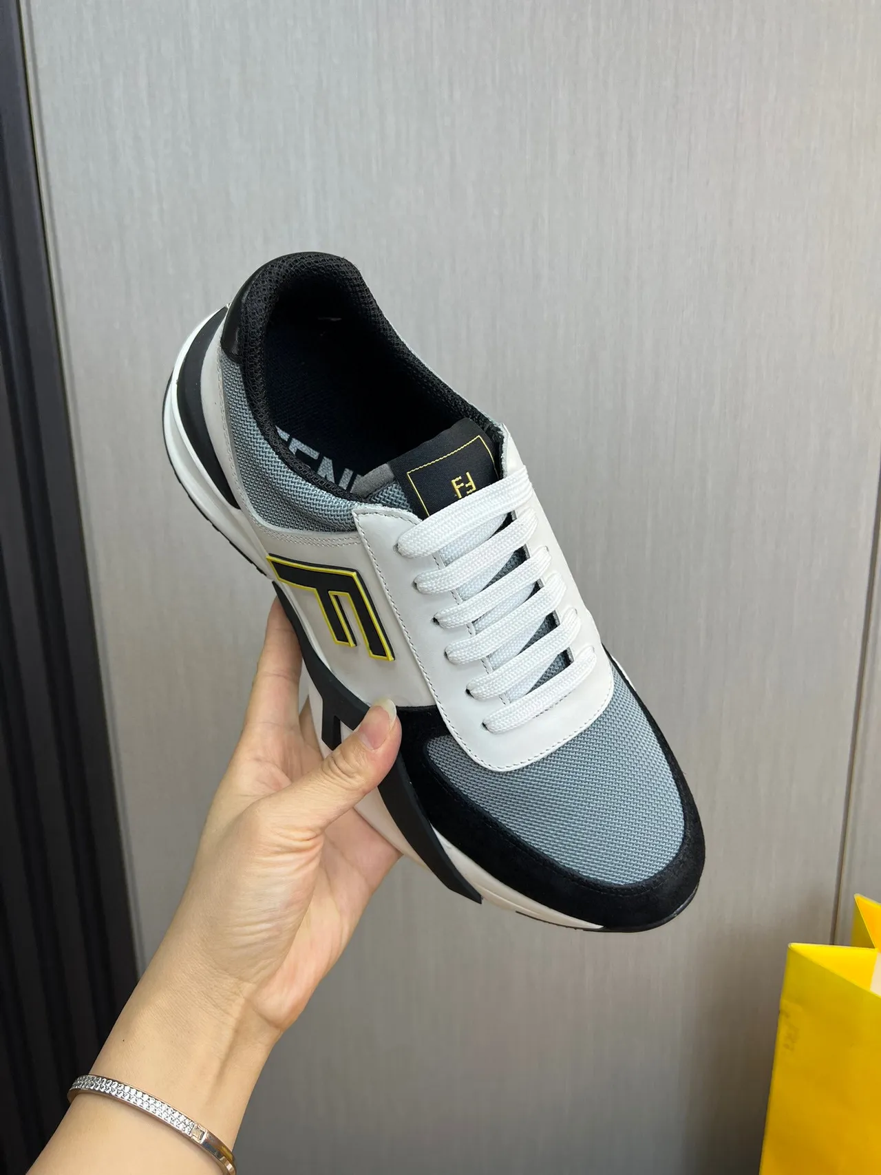 Fendi White Black Sculpted Sole Mixed-Material Upper Chunky Sneakers 7