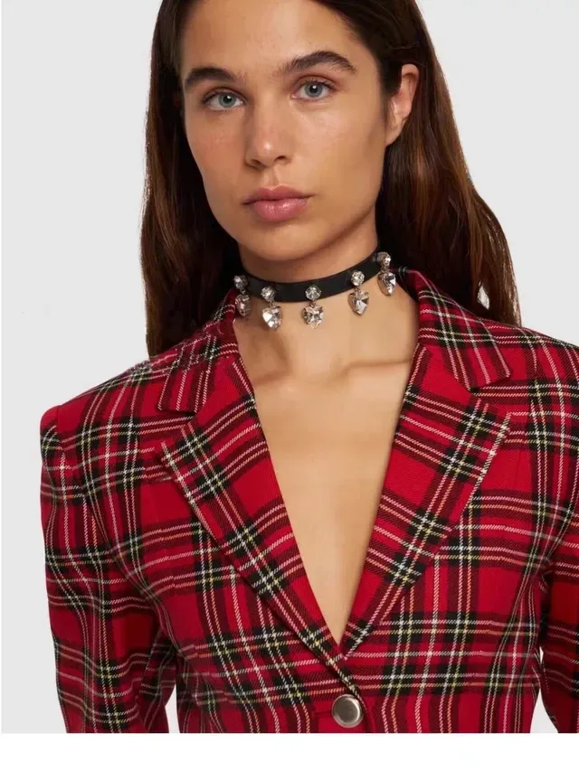 Alessandra Rich Black Silver Leather Choker Heart-Shaped Crystal Charms Necklace 2
