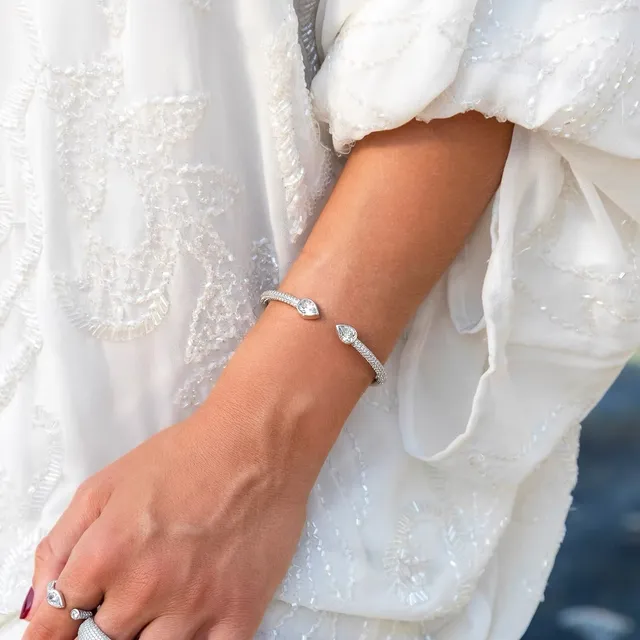 apm Monaco Pavé Teardrop Crystal Silver Bangle Bracelet 2