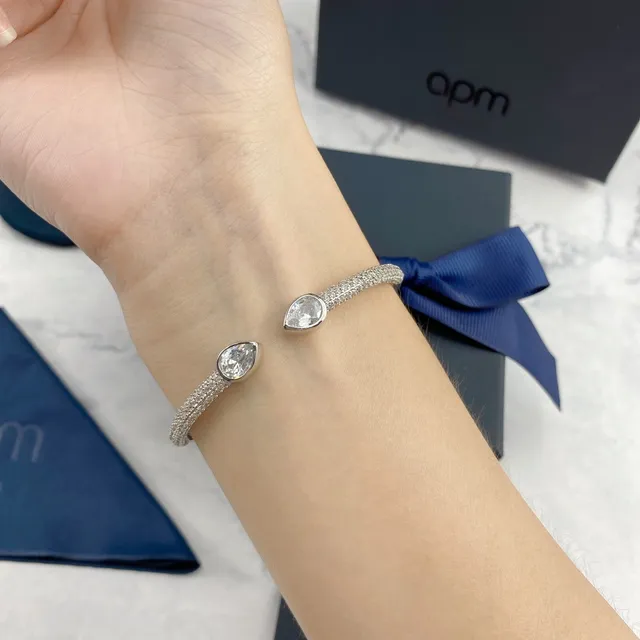 apm Monaco Pavé Teardrop Crystal Silver Bangle Bracelet 3