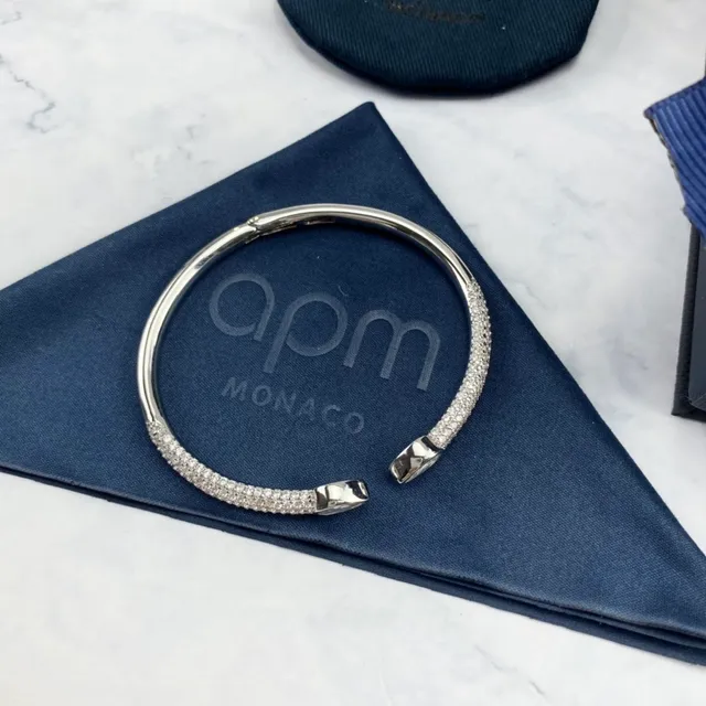 apm Monaco Pavé Teardrop Crystal Silver Bangle Bracelet 5