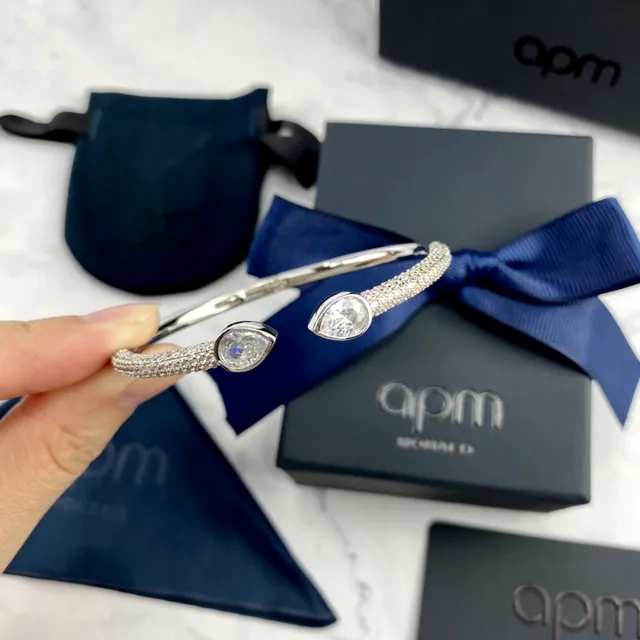 apm Monaco Pavé Teardrop Crystal Silver Bangle Bracelet 6
