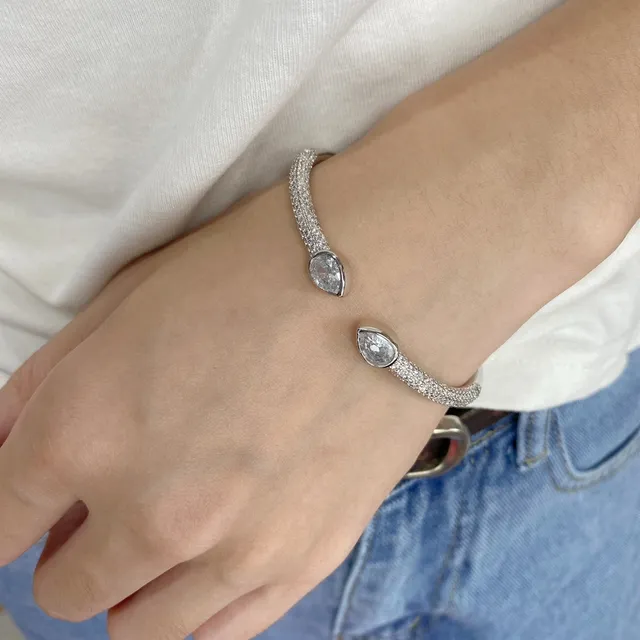apm Monaco Pavé Teardrop Crystal Silver Bangle Bracelet 7