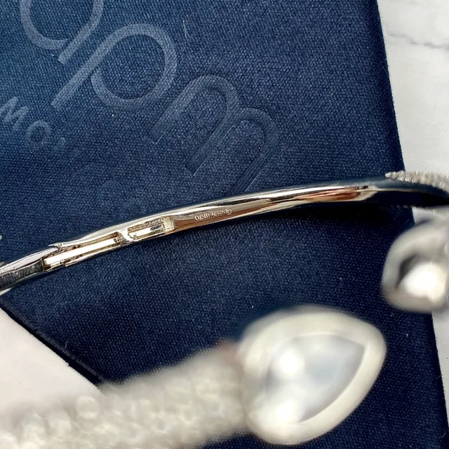 apm Monaco Pavé Teardrop Crystal Silver Bangle Bracelet 8