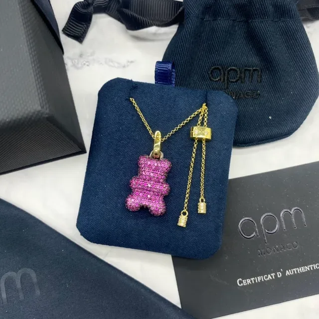 APM Monaco Teddy Bear Pave Crystal Pendant Necklace 5