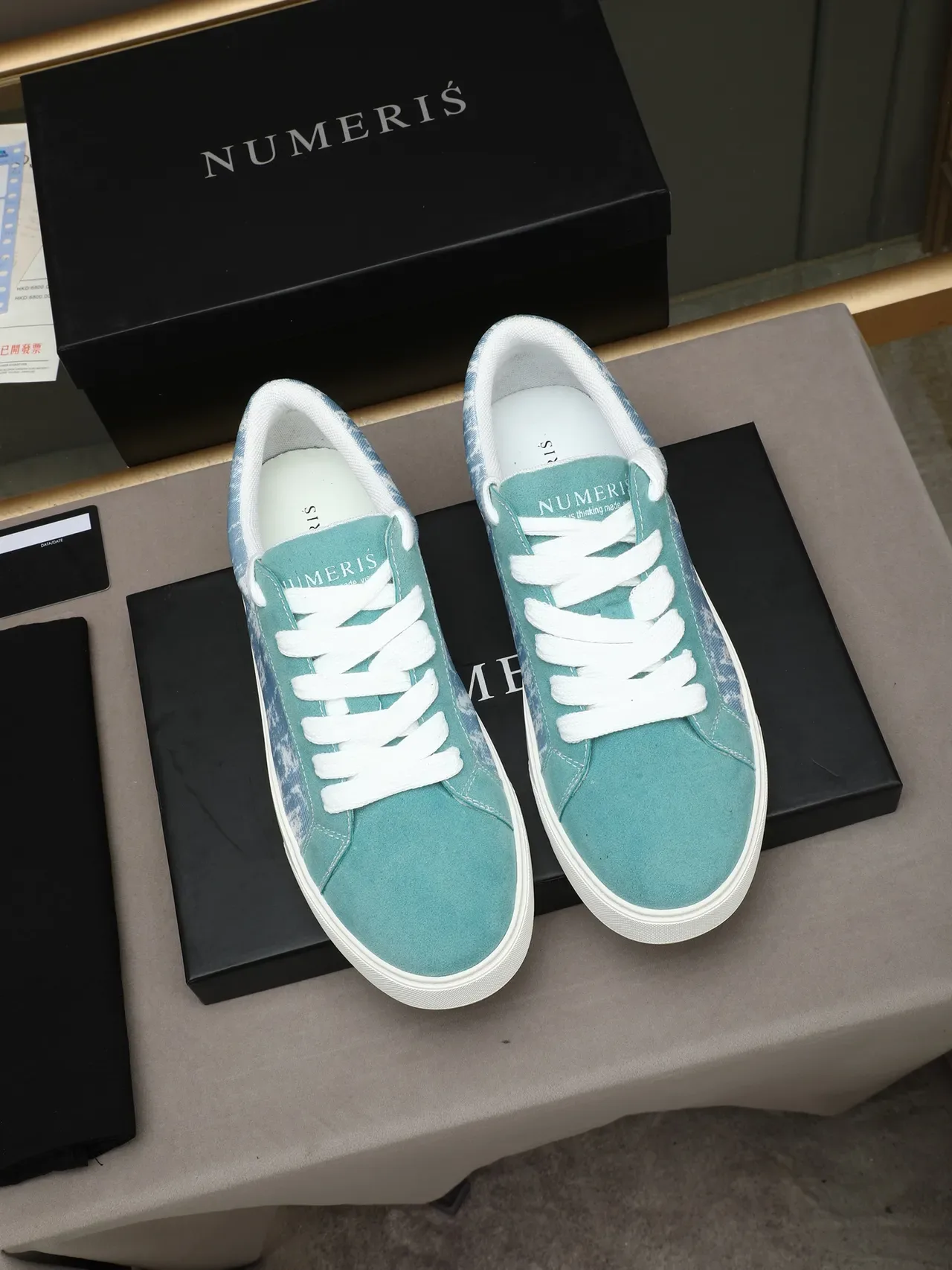 Aqua Suede and Print Platform Low-Top Lifestyle Sneaker 2