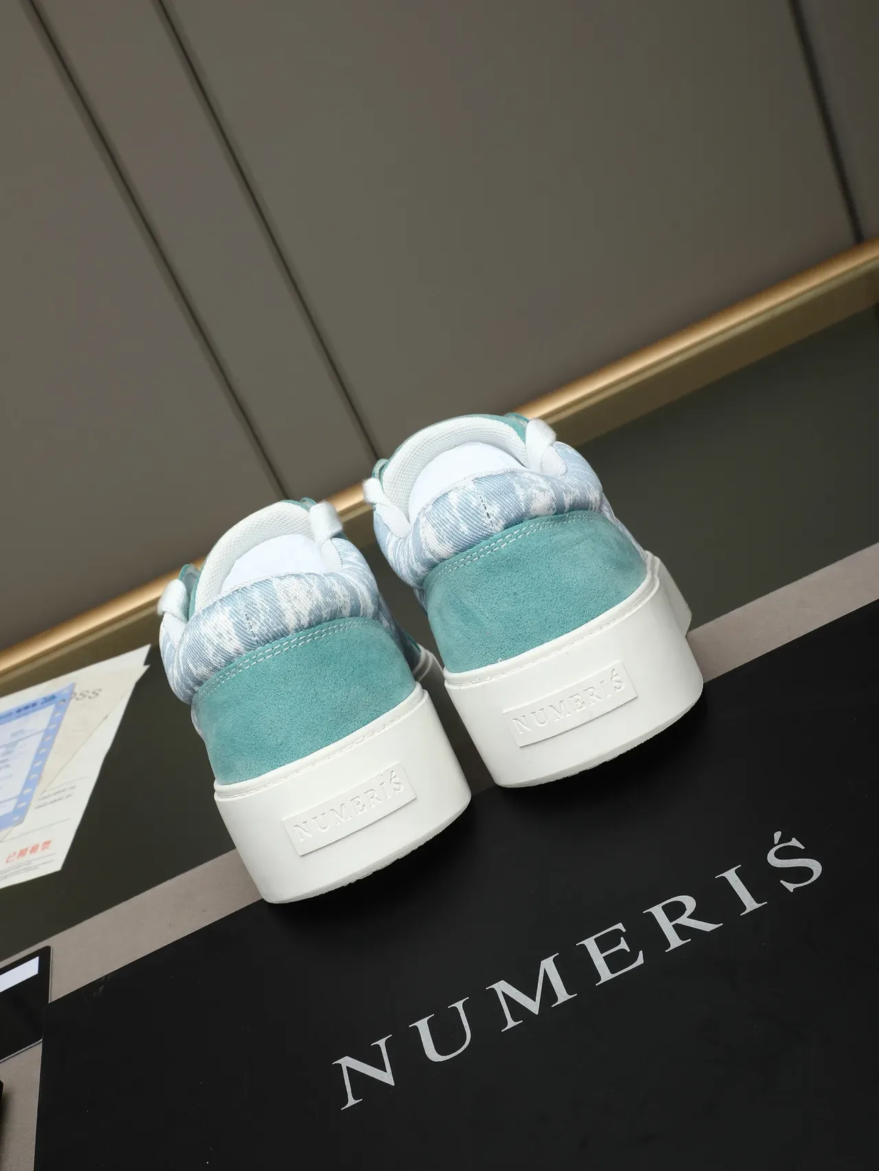 Aqua Suede and Print Platform Low-Top Lifestyle Sneaker 3