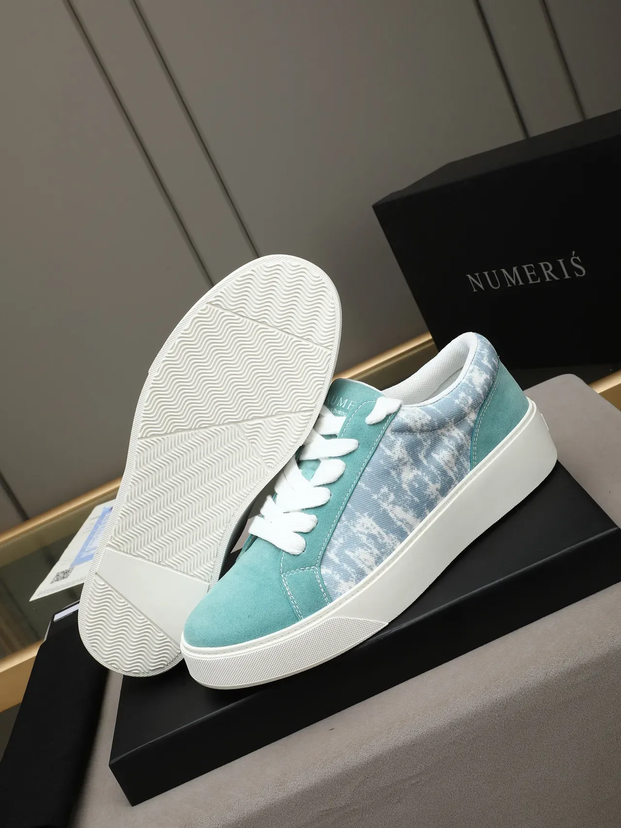 Aqua Suede and Print Platform Low-Top Lifestyle Sneaker 4