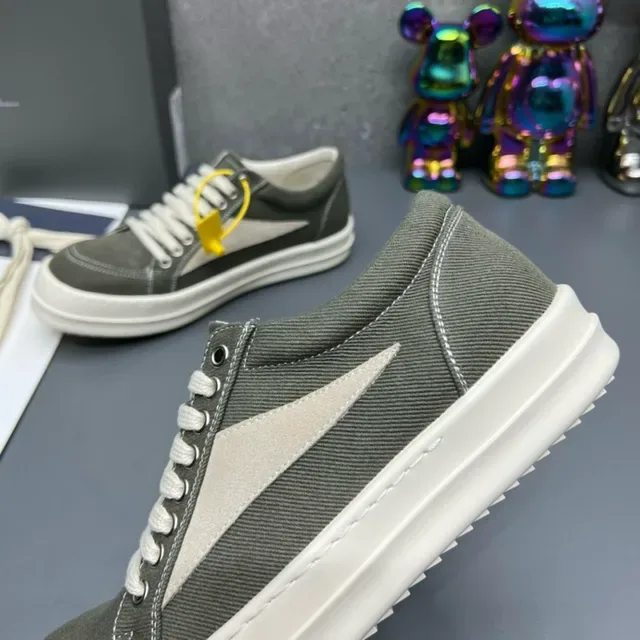 Army Green Beige Canvas Upper Contrast Side Panel Lifestyle Sneakers 8