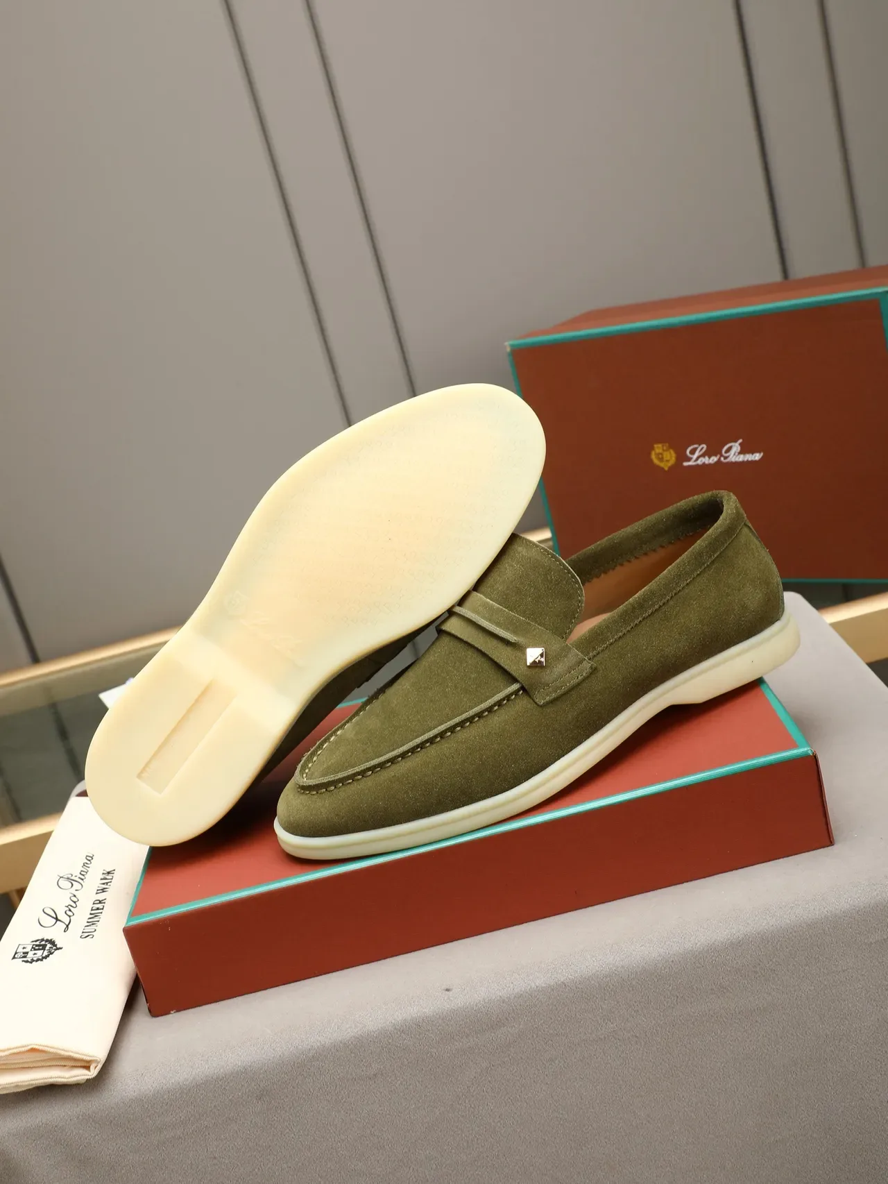 Army Green Beige Suede Upper Penny Strap Loafer 5