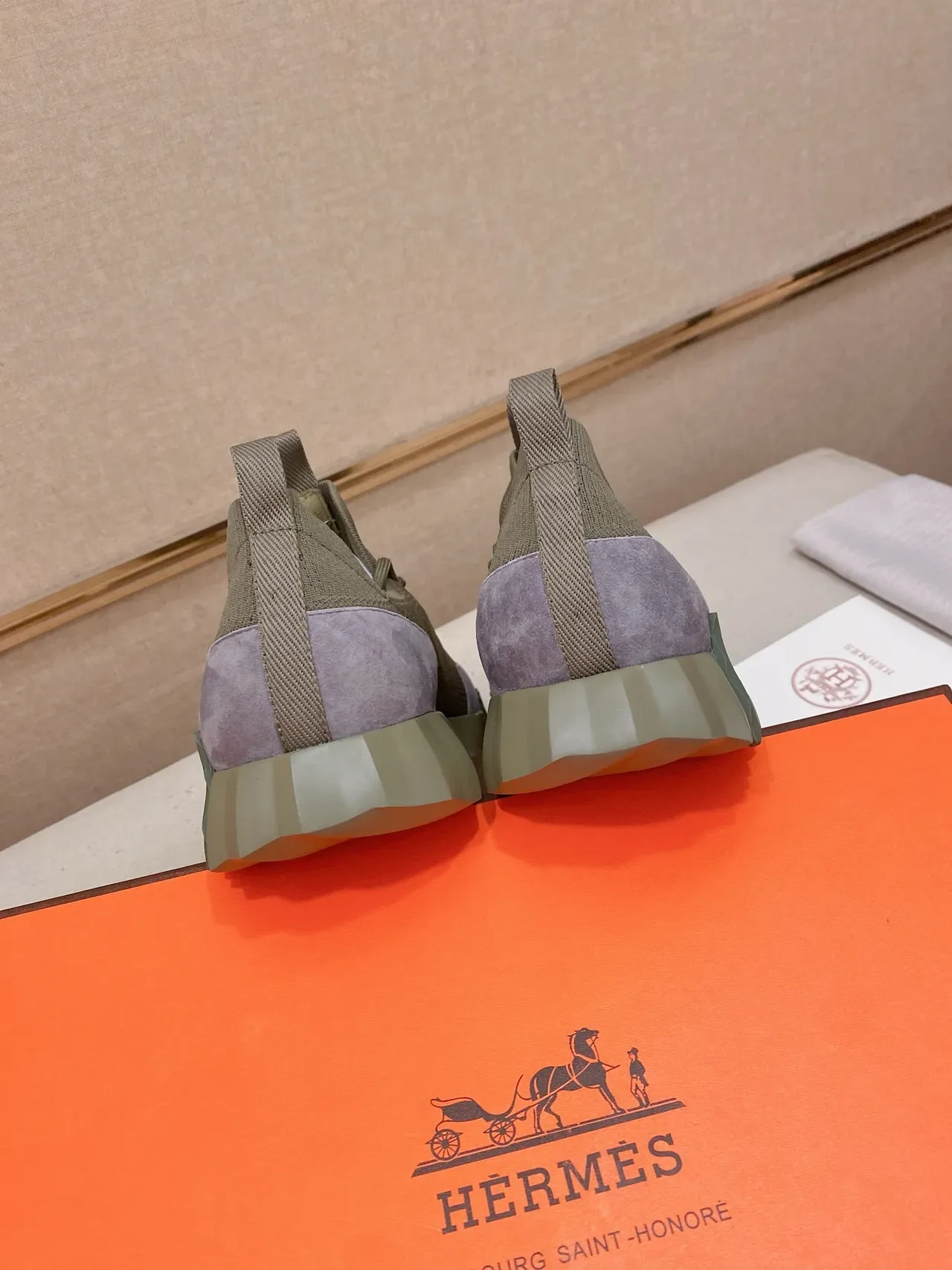 Army Green Gray Knit Upper Suede Overlays Sneakers 3