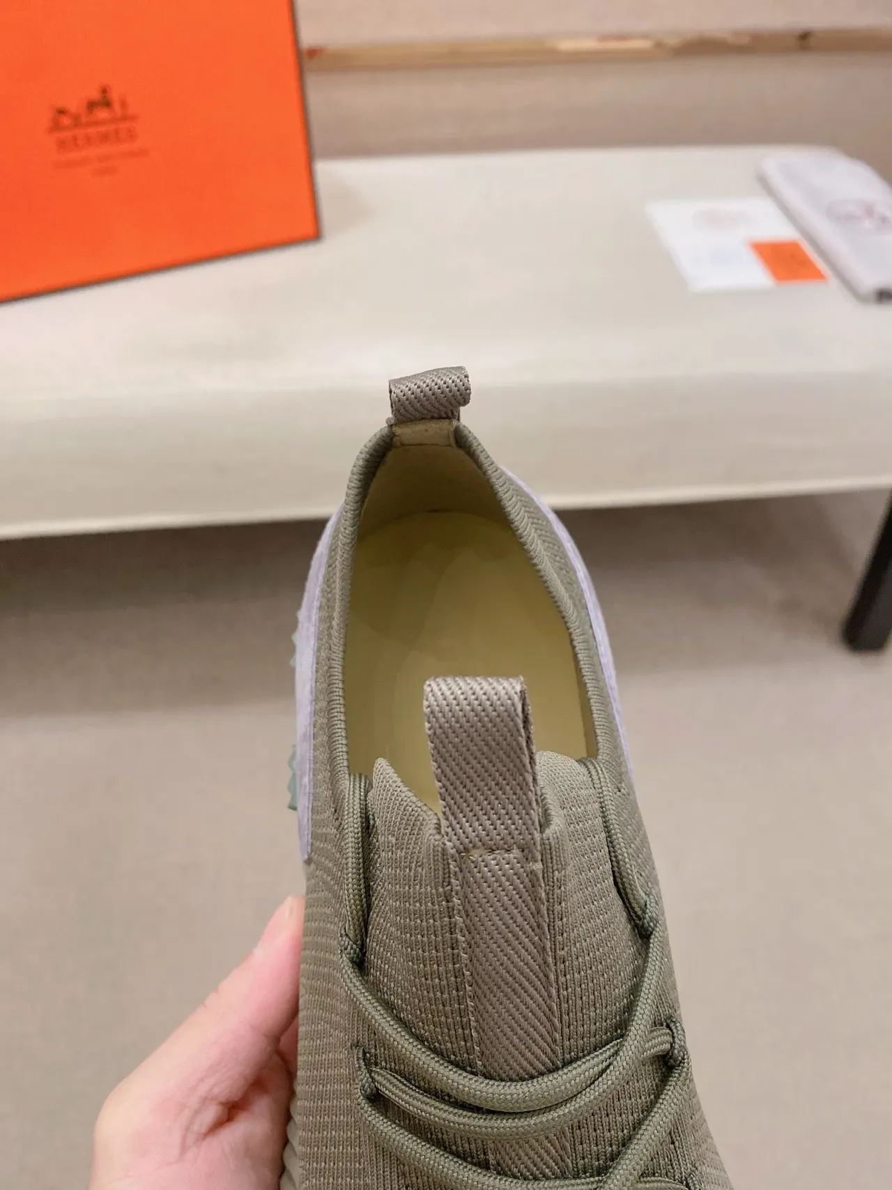 Army Green Gray Knit Upper Suede Overlays Sneakers 4