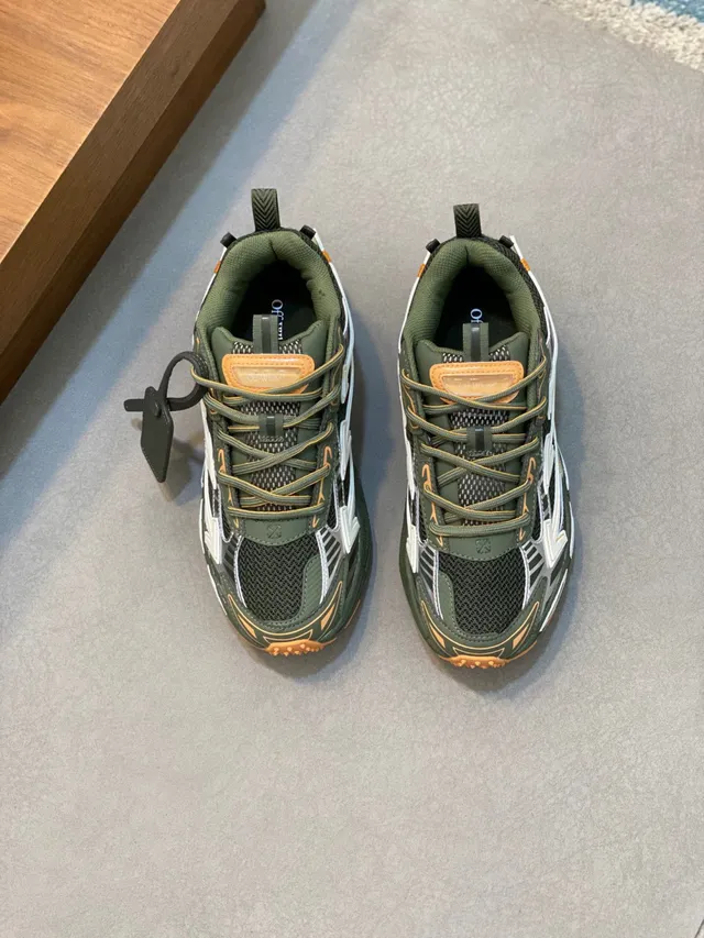 Army Green Orange Sole Mesh And Synthetic Overlay Chunky Sneakers 2