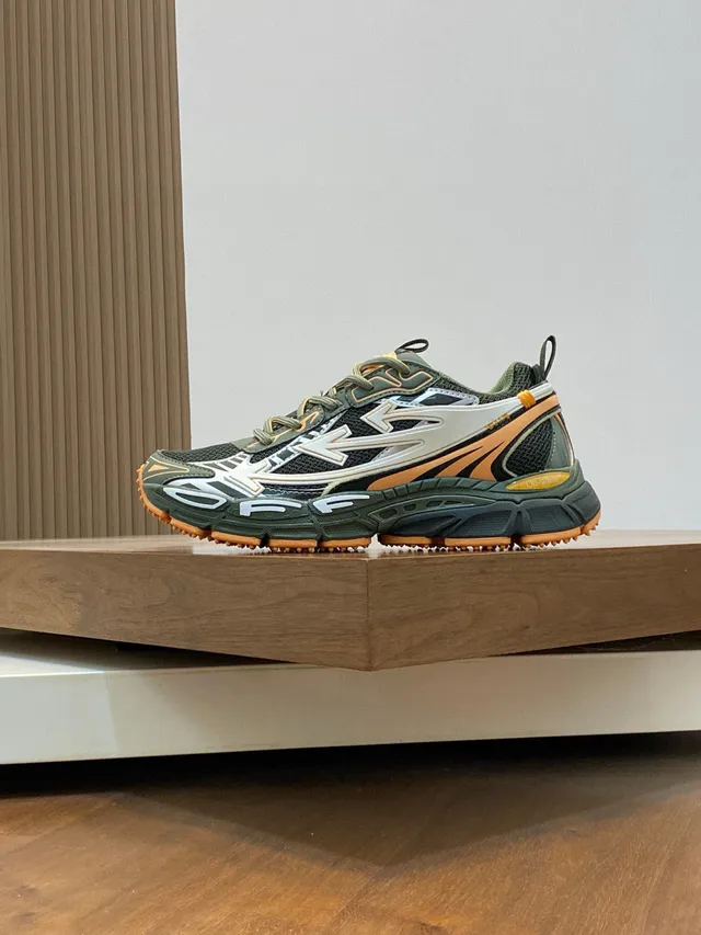 Army Green Orange Sole Mesh And Synthetic Overlay Chunky Sneakers 3