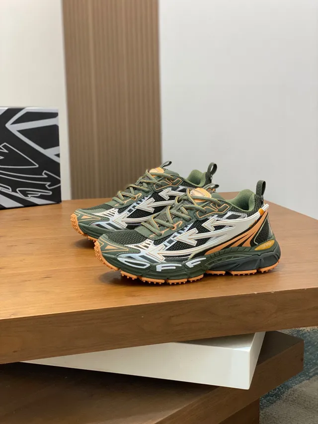 Army Green Orange Sole Mesh And Synthetic Overlay Chunky Sneakers 4