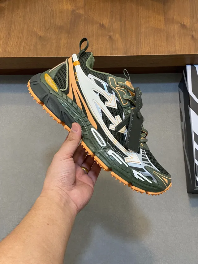 Army Green Orange Sole Mesh And Synthetic Overlay Chunky Sneakers 5